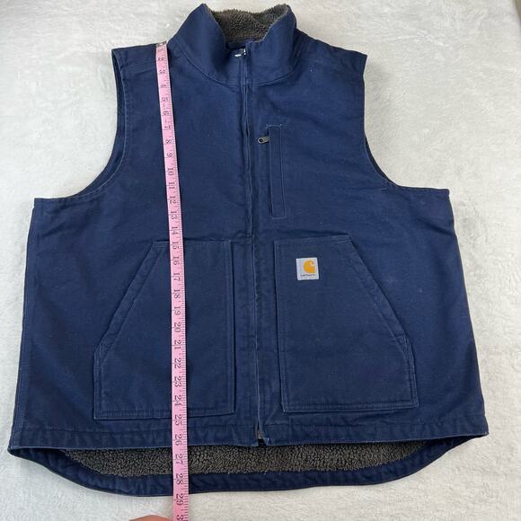 Carhartt Navy Blue Sherpa Lined Canvas Vest Men's size Large  104277 - Picture 7 of 7